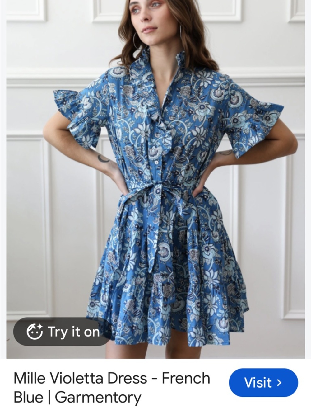 Mille Violetta Blue Floral Ruffle Mini Dress
